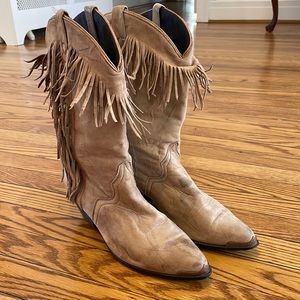 ACME Women’s Tan Leather Fringe Cowboy Boots Size 7